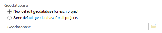 Geodatabase options for creating new projects