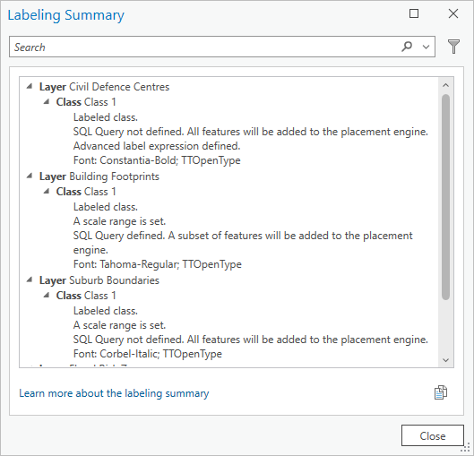 Labeling Summary dialog box