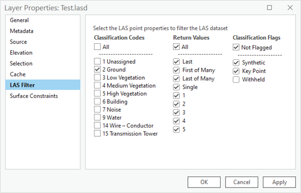 LAS dataset Layer Properties dialog box