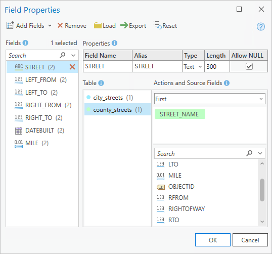 Field Properties window