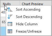 Options for the Number of Nulls column in the statistics table