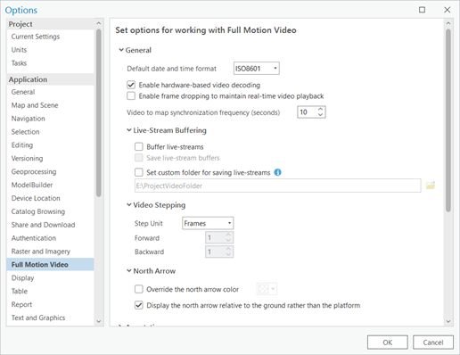 Set project options for working with Full Motion Video.