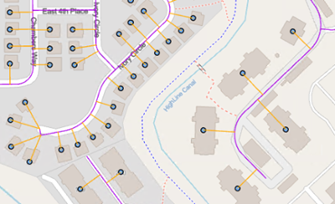 XY To Line fishbone line results that show the connection of the point addresses to the linked street segments.