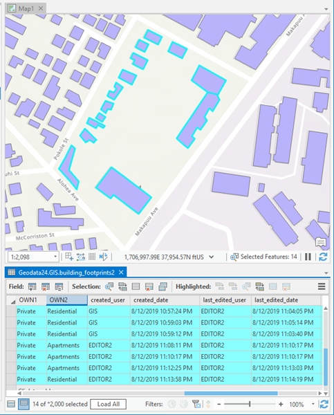 List of users responsible for specific edits in the current view of the geodatabase