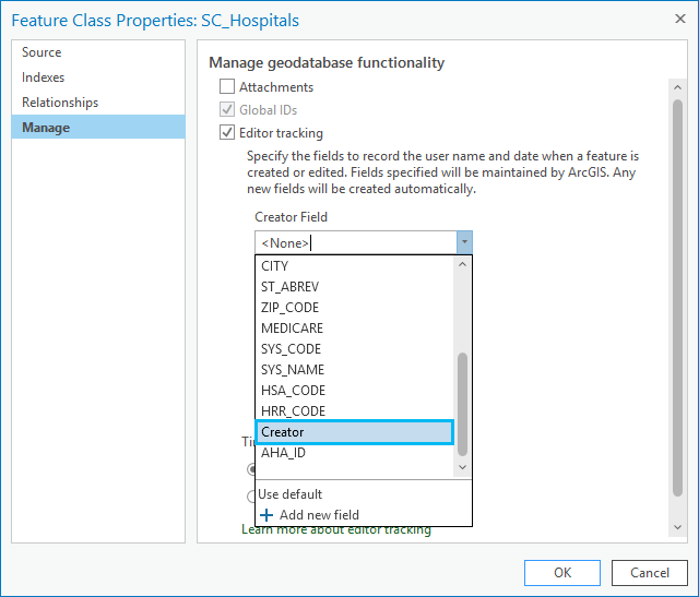 Customize the editor tracking fields by referencing an existing field when editor tracking has been enabled