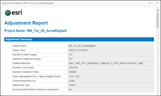 Adjustment report