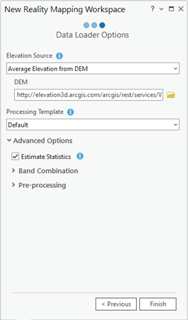 Reality mapping Data Loader options for digital aerial workspace