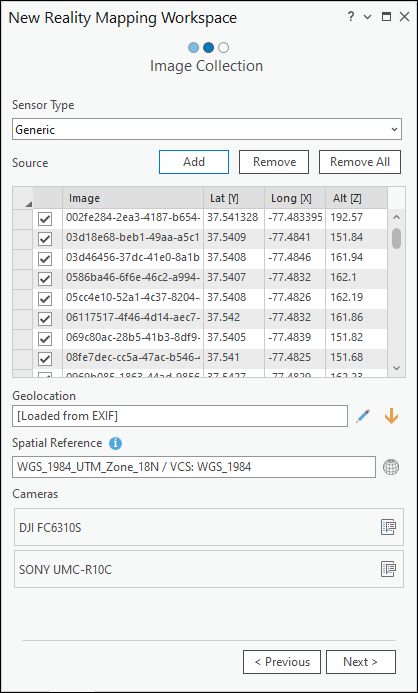 Reality mapping Image Collection Options for the drone imagery workspace