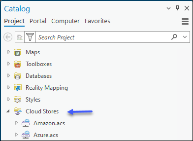 Cloud stores in the Catalog pane