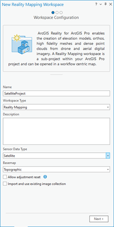 New Reality Mapping Workspace wizard