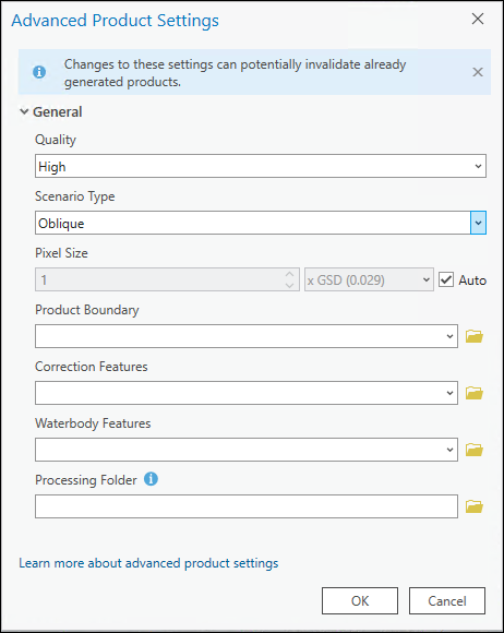 Advanced Product Options for generating a point cloud