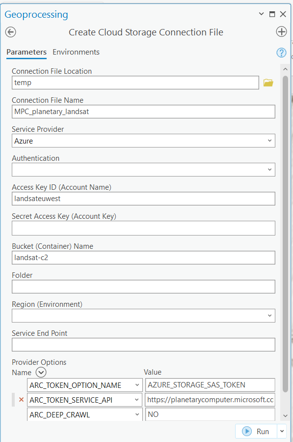 Create Cloud Storage Connection File tool