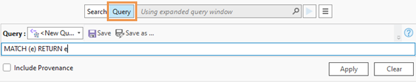 Switch between search and query mode using the buttons near the search control.