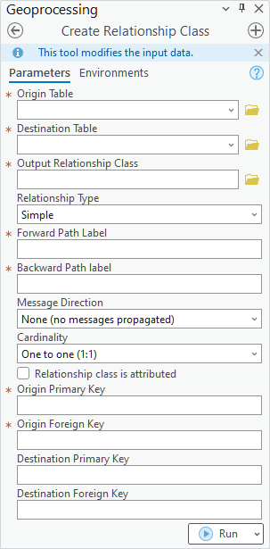 Create Relationship Class geoprocessing tool