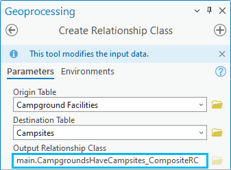 Populated Output Relationship Class parameter