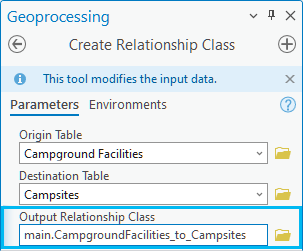 Populated Output Relationship Class parameter