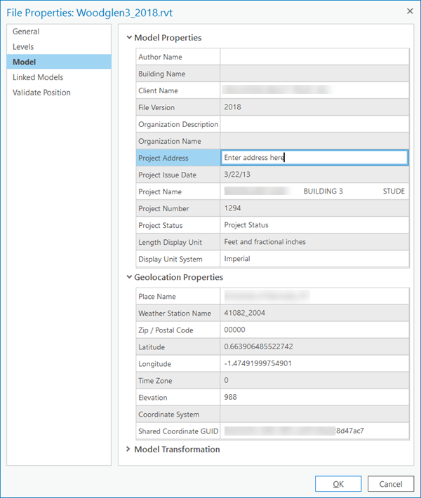 Model tab in the File Properties pane