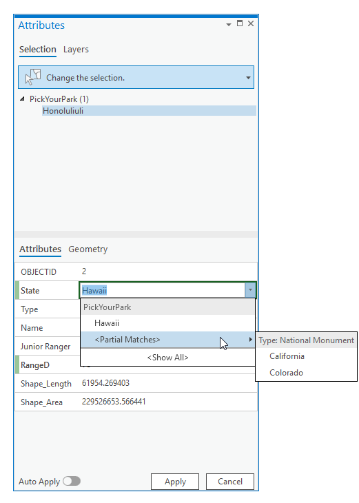 Attributes pane contingent values