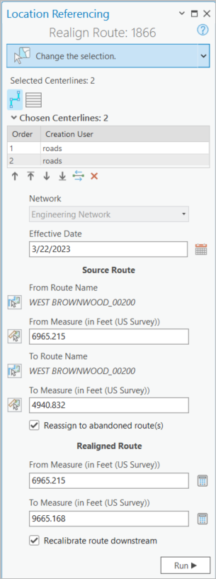 Realign Route pane