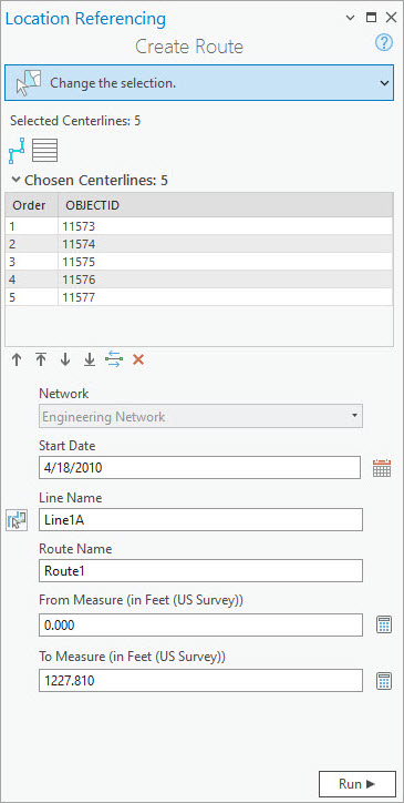 Create Route pane with attributes table