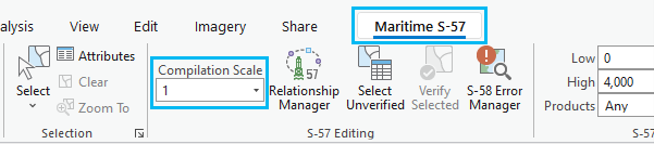 The Compilation Scale combo box on the Maritime S-57 tab