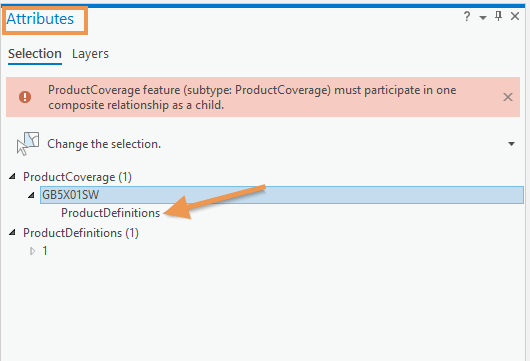 ProductDefinitions in the Attributes pane