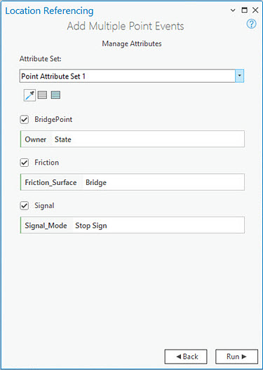 Add Multiple Point Events pane with Manage Attributes