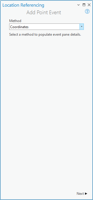 Add Point Event pane with Coordinates method