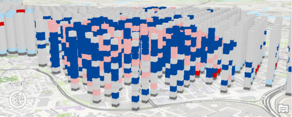 Output of the Cluster and outlier results display theme in the Visualize Space Time Cube in 3D tool