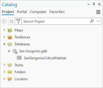 Catalog pane showing default geodatabase and feature class
