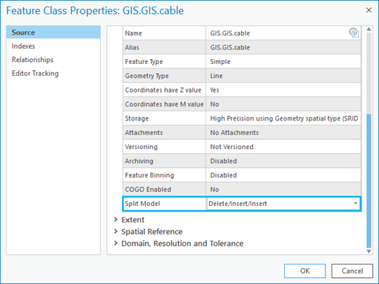 Split Model behavior on the Feature Class Properties dialog box