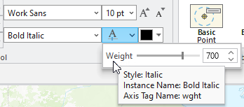 Hover over the variation axis name to get the style, instance name, and axis tag name. Hover over the variation axis name to get the style, instance name, and axis tag name.