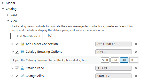 Catalog view shortcuts Catalog view shortcuts