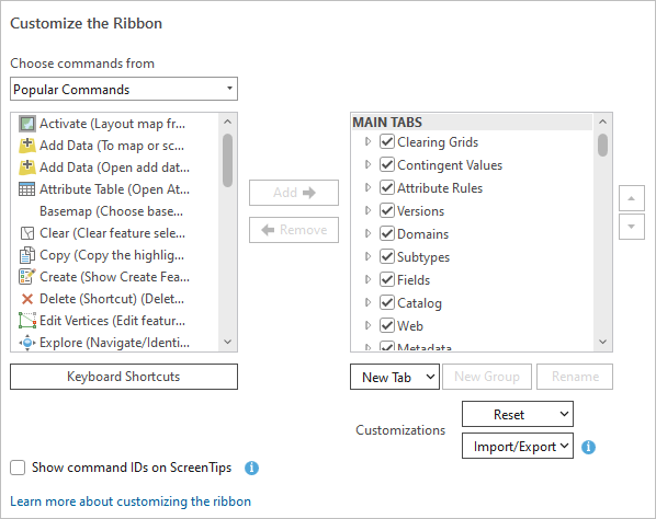 Customize the Ribbon tab on the Options dialog box Customize the Ribbon tab on the Options dialog box