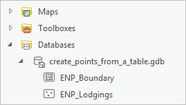 New feature class in the project geodatabase New feature class in the project geodatabase