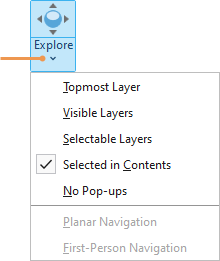 Explore tool with drop-down list of settings Explore tool with drop-down list of settings