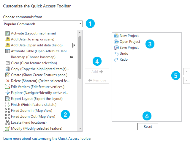Quick Access Toolbar options Quick Access Toolbar options