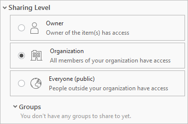Sharing options for the project template Sharing options for the project template