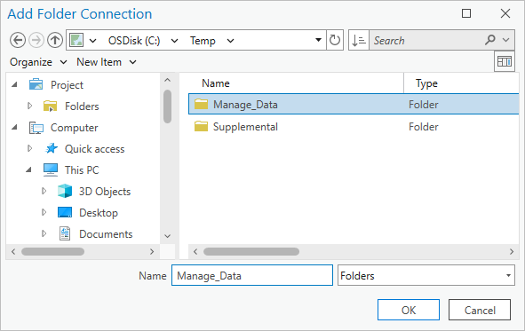 Manage_Data folder selected on the browse dialog box Manage_Data folder selected on the browse dialog box