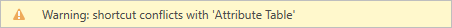 Shortcut conflict warning bar Shortcut conflict warning bar