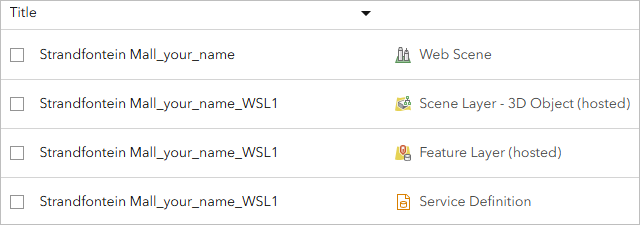 Web scene items in My Content Web scene items in My Content