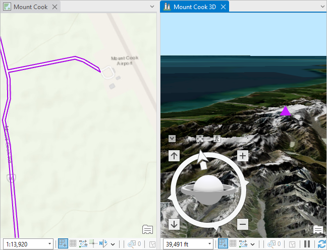 Map and scene displayed side by side Map and scene displayed side by side