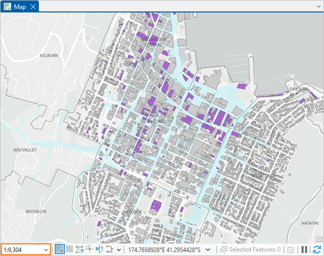 Map zoomed to Te Aro bookmark
