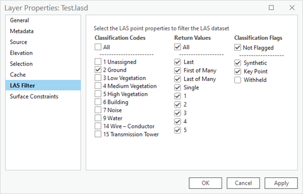 LAS dataset Layer Properties dialog box LAS dataset Layer Properties dialog box