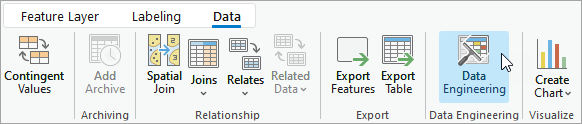 Data Engineering button on the Data contextual tab Data Engineering button on the Data contextual tab