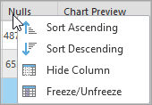 Options for the Number of Nulls column in the statistics table Options for the Number of Nulls column in the statistics table