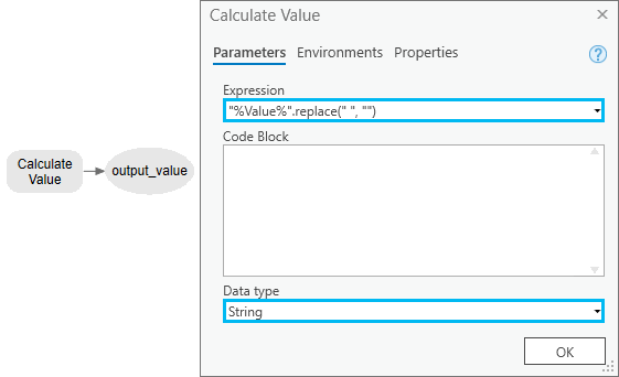 Calculate Value tool dialog box Calculate Value tool dialog box