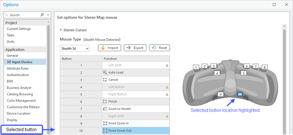 Assign functions to the stereo mouse. Assign functions to the stereo mouse.