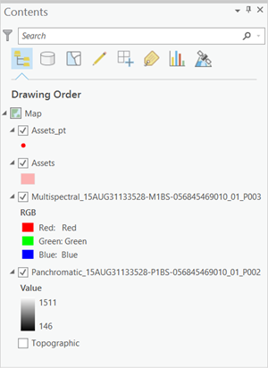 Contents pane with imagery layers Contents pane with imagery layers