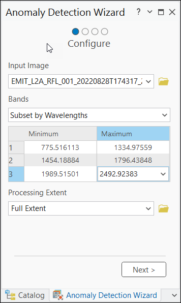 Anomaly Detection Wizard, Configure panel